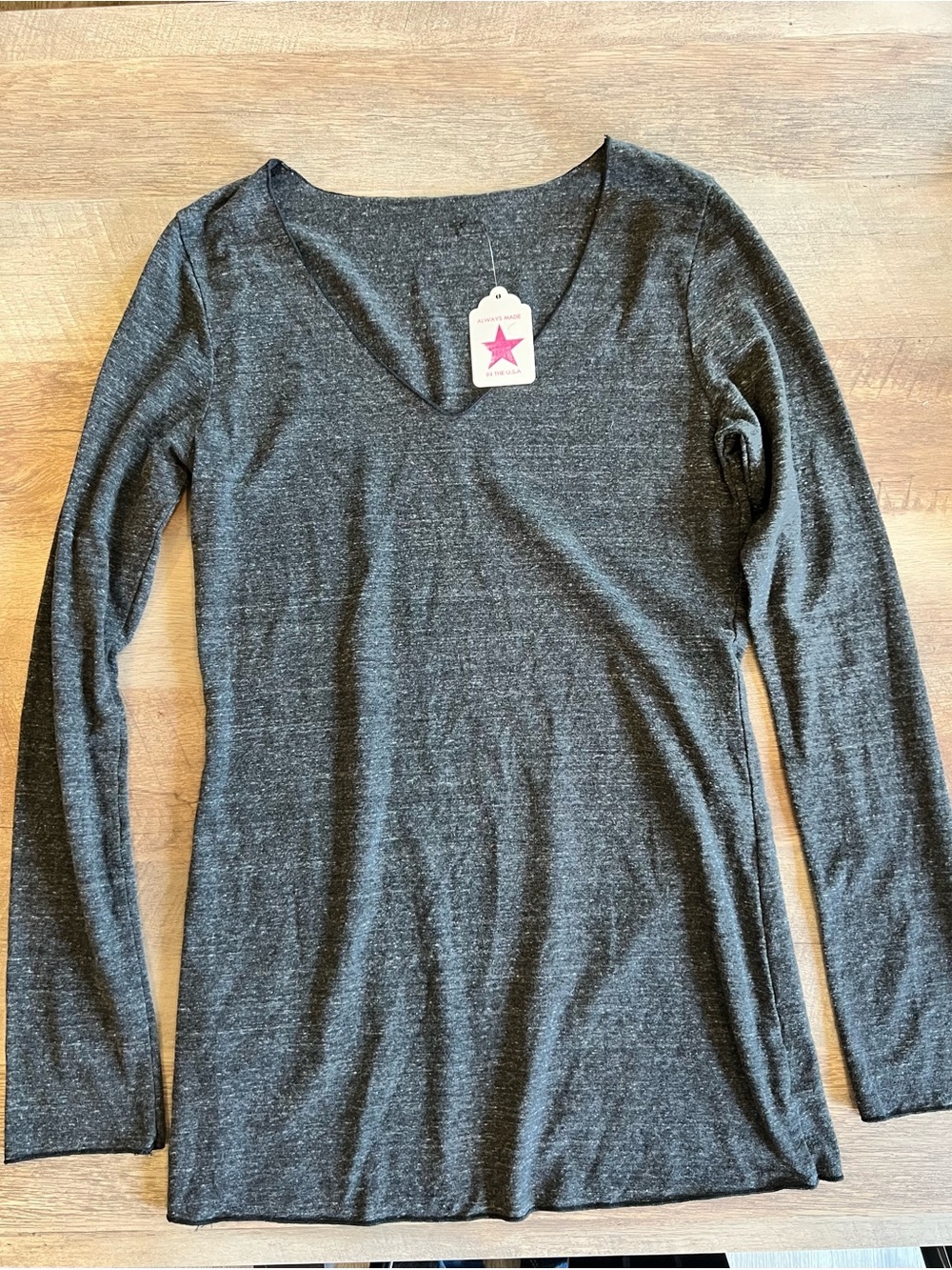 Hard Tail Women's Long Sleeve Sexy V-Neck Top - Charcoal Gray
